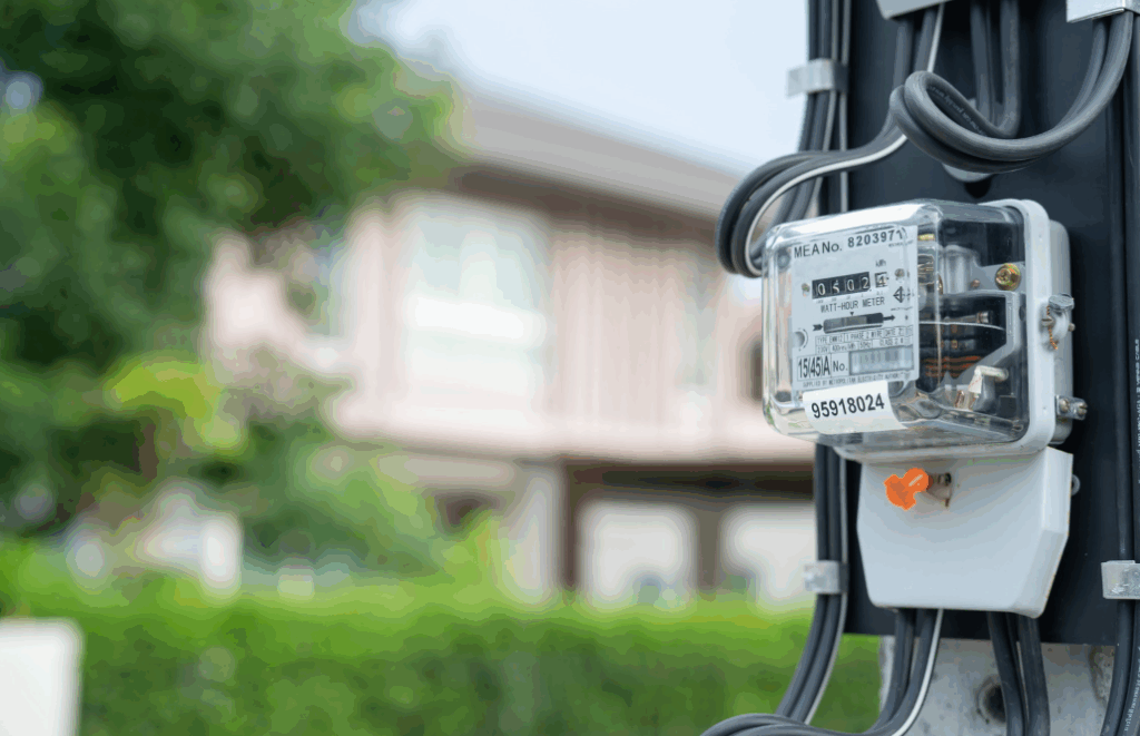 a close up of an an energy-usage meter on a property