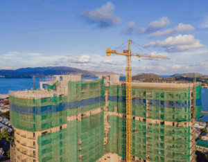 an aerial shot of a commercial construction project on a sunny day