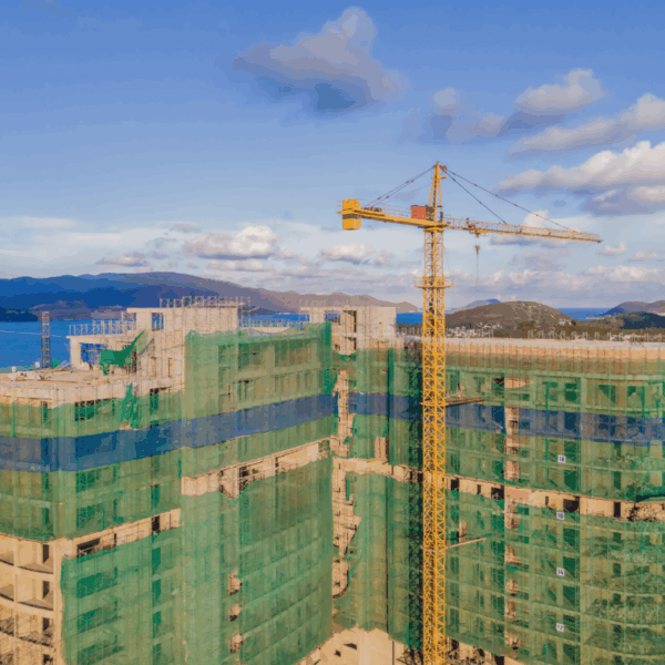 an aerial shot of a commercial construction project on a sunny day