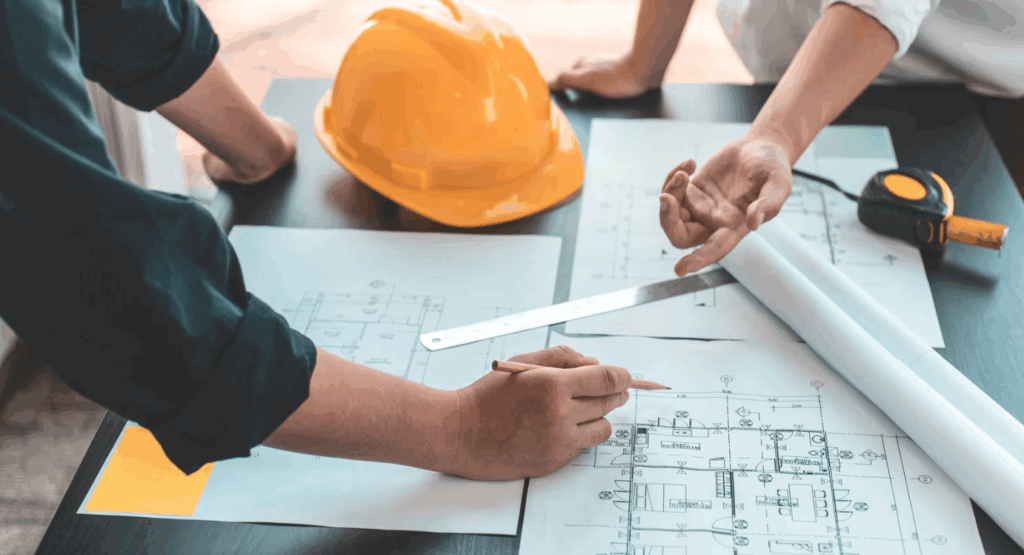 construction contractors making detailed project plans